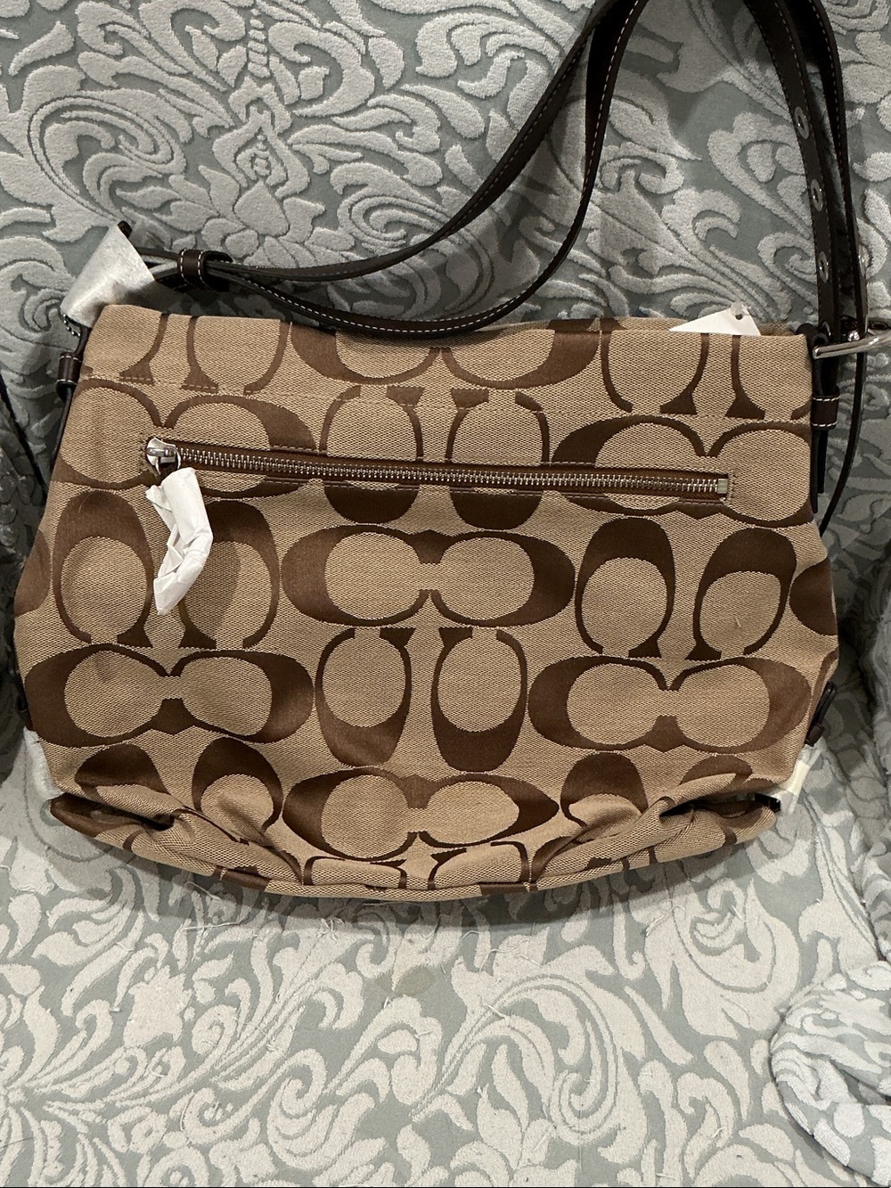 Coach Brown Signature Canvas Shoulder Bag with Leather Strap